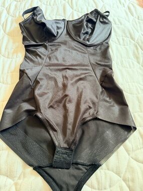 Women's Black Satin Bodysuit Shapewear